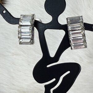 Vintage Parco Prov Baguette Rhinestones Silver Tone Screw Back Earrings